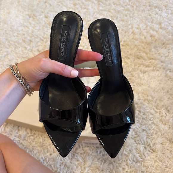 Tony Bianco Black Patent Pointed Toe Mule - Picture 2 of 5